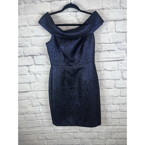 Rickie Freeman x Teri Jon Jacquard Blue Metallic Cocktail Dress Size 6 READ - Picture 15 of 15